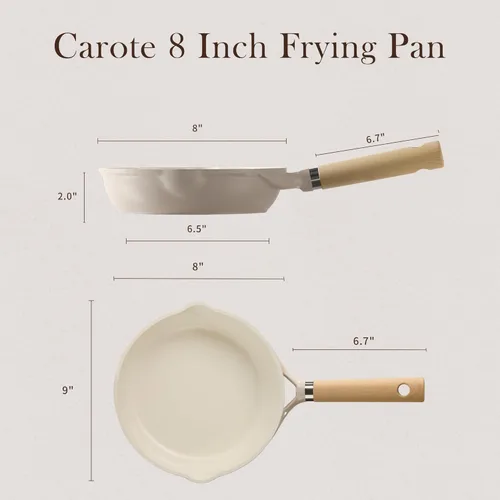 Miniatura 2 de CAROTE Sartén de cerámica de 8 pulgadas, sartén antiadherente para chef, saludable y libre de PFOA/PFAS, compatible con inducción, gris pardo Topo