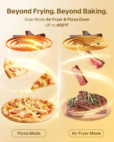 Miniatura 2 de Behome Horno de pizza para interiores y freidora de aire, tamaño familiar de 6.5 cuartos de galón con piedra para pizza, 9 preajustes de cocción
