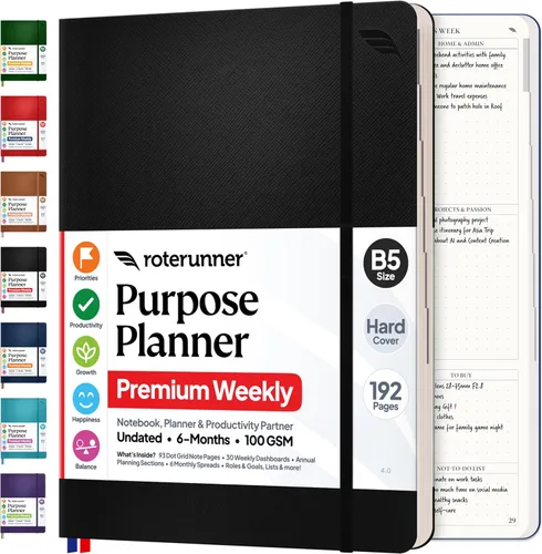 Cuaderno Planificador de Propósito B5 de 7.5"x9.8" Sin Fecha 2026 Diario Semanal y Mensual Herramienta de Establecimiento de Metas de Productividad