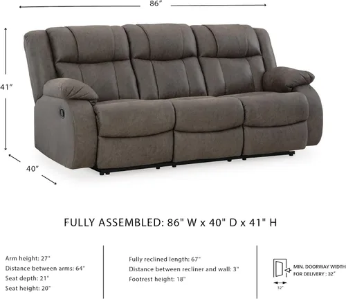 Miniatura 3 de Signature Design by Ashley First Base - Sofá reclinable manual de piel sintética contemporánea, color gris