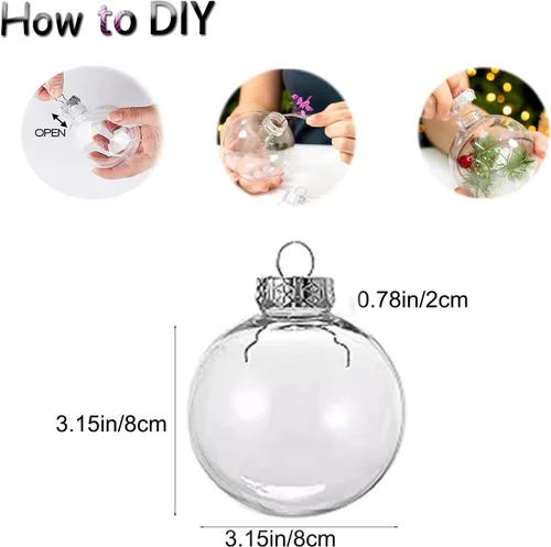 Miniatura 2 de Neioaas Bolas de Plástico Transparente Colgante - Juego de 12 Bolas Decorativas de Navidad DIY, Bolas Rellenables de Plástico Transparente DIY