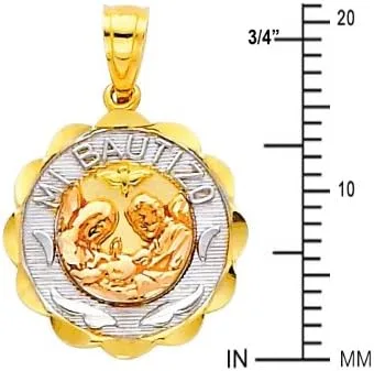Miniatura 3 de The World Jewelry Center 14k Tri-color Gold Religious Baptism Pendant with 1.5mm Valentino Diamond Cut Chain Necklace