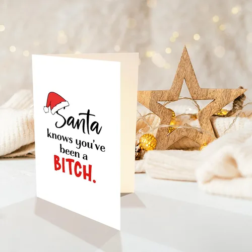 Miniatura 6 de Tarjeta de Navidad divertida para ella, tarjeta de Navidad sarcástica para la hermana mejor amiga, tarjeta de fiesta para mujer dama, Papá Noel sabe