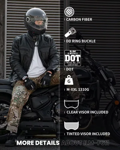 Miniatura 5 de ILM Cascos de motocicleta ligeros de fibra de carbono, casco retro de cara completa para hombres y mujeres, Cascos para Motos DOT modelo F611