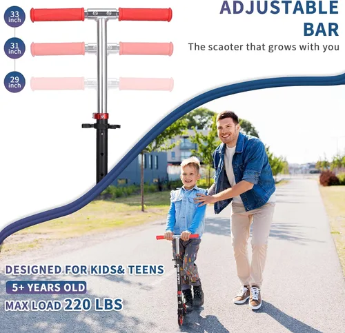 Miniatura 6 de Kick Scooter - Scooter portátil plegable para niños, diseño plegable ligero con alta visibilidad RGB iluminado LED en ruedas Rojo RGB