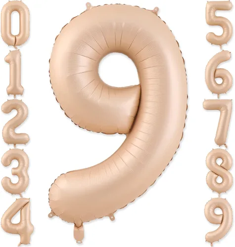 Miniatura 9 de Globos con el número 2, 2 globos, 2 globos de número 40 pulgadas, globos grandes de aluminio beige grandes para fiestas de cumpleaños, bodas, Beige 2