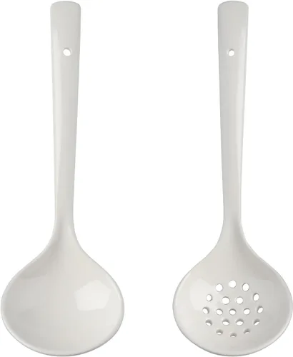 Miniatura 4 de Juego de 2 cucharones de cerámica con cucharón grande para sopa con espumadera, cucharones ranurados, cucharones de cocina, cucharas coladoras
