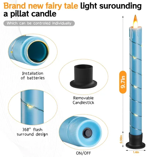 Miniatura 3 de Da by 3 piezas de velas cónicas parpadeantes sin llama operadas por batería - velas de ventana con control remoto y temporizador - llama LED 3D