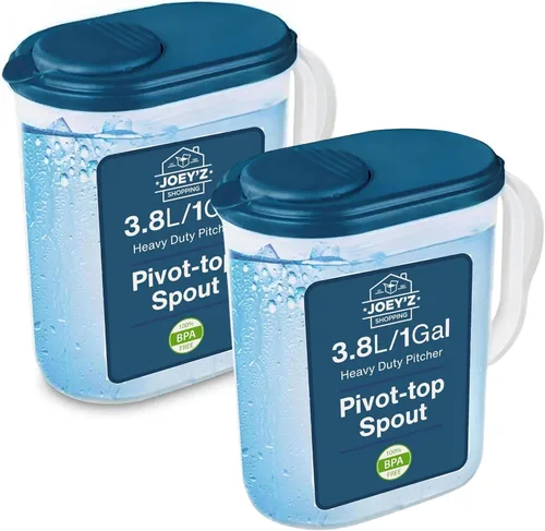 Miniatura 8 de Paquete de 2 jarras de agua con tapa y boquilla pivotante superior de 1 galón Diseño delgado para puerta de refrigerador, apto