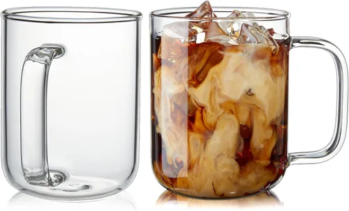 Miniatura 9 de Tazas de café de vidrio, tazas de café helado de 24 onzas, tazas de té transparentes grandes, juego de 2, tazas de vidrio con asas, tazas de vidrio