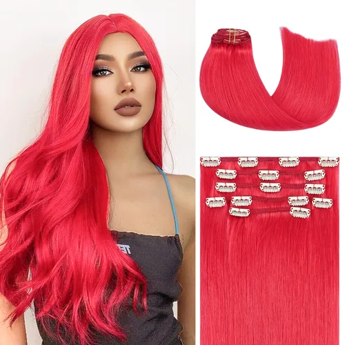 Miniatura 30 de Honsoo Extensiones de cabello humano real de color marrón con pinzas, marrón castaño, 15 pulgadas, 70 g, 7 unidades, cabello lacio sedoso y marrón