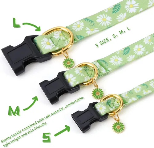 Miniatura 3 de Collar de perro de algodón hecho a mano para perros pequeños, medianos y grandes, margarita verde con colgante, collares de perro lindos (pequeño)