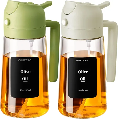 Miniatura 10 de SWEET VIEW 2 piezas Pulverizador de aceite de oliva para cocinar, botella de vidrio de 470 ml 2 en 1 para rociar y verter para cocina, freidora