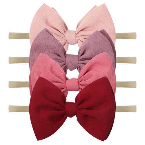 Miniatura 13 de YanJie 3 piezas de diademas suaves de nailon para bebés, niñas con lazo, diademas para el cabello, accesorios para el cabello para recién nacidos