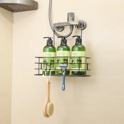 Miniatura 5 de Organizador de Ducha Colgante Organizador de Ducha de Acero Inoxidable con Ganchos Sobre la Puerta, Cesta de Almacenamiento de Champú (Negro)