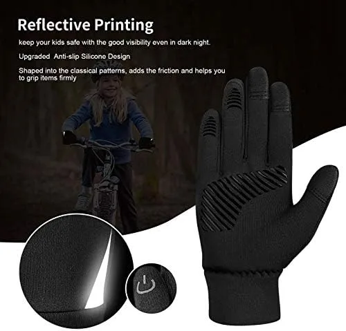 Miniatura 5 de Guantes de invierno para niños, resistentes al agua, con forro suave, para pantalla táctil, para niños y niñas, de 3 a 15 años, color negro