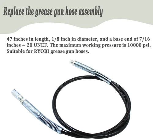 Miniatura 2 de Manguera de pistola de engrase P3410 de 47 pulgadas para pistola de engrase RYOBI, se adapta a reemplazo de manguera de pistola de engrase RYOBI