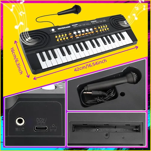 Miniatura 6 de Juguete de teclado de piano de 37 teclas para niños de 3 a 5 años, pianos eléctricos con micrófono, juguetes de primera música para niños de 3, 4