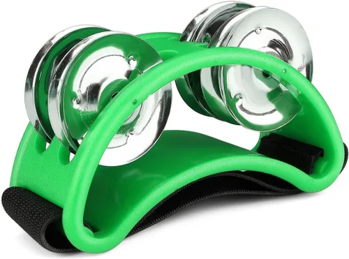 Miniatura 13 de Flexzion Pandereta de percusión de pie con jingles de acero de doble fila, tambor de instrumento musical para zapatos de fiesta, regalo, cantante