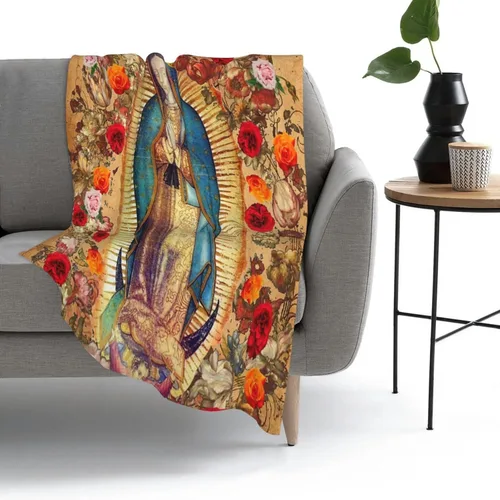 Miniatura 7 de Manta de franela suave y acogedora con diseño de Virgen María de Guadalupe de 40 x 50 pulgadas, manta de microfibra ligera y mullida, regalo