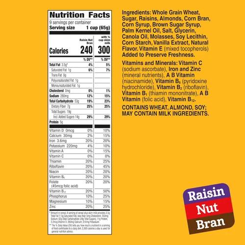 Miniatura 2 de Cereal de pasas y nueces, cereal alto en fibra, hecho con grano entero, 20.8 oz