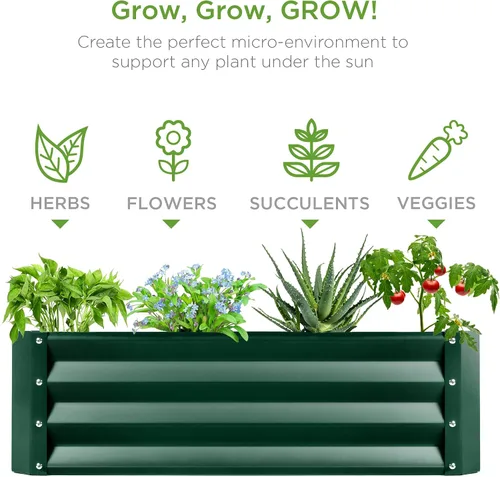 Miniatura 6 de Best Choice Products Caja de jardinera elevada de metal para exteriores de 6x3x1 pies para vegetales, flores, hierbas y suculentas - Verde oscuro
