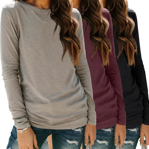 Miniatura 30 de SUNBS Paquete de 3 camisas de manga larga para mujer, ajuste holgado, ropa de otoño, ropa de moda 2025, camisetas básicas de entrenamiento, trajes