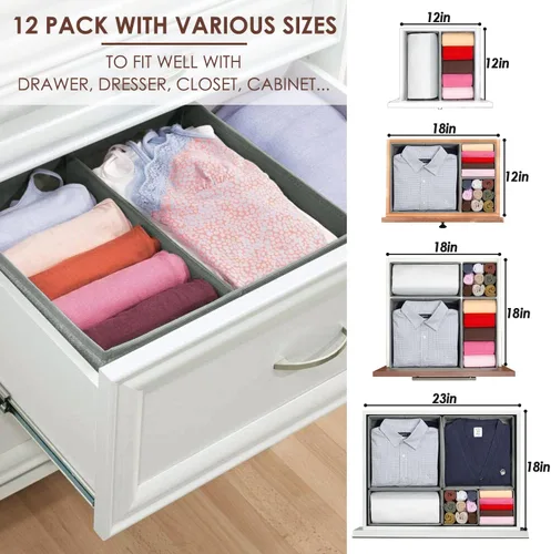 Miniatura 3 de Paquete de 12 organizadores de cajones para ropa, caja de almacenamiento de ropa plegable, organizadores divisores de cajones de cómoda y armario