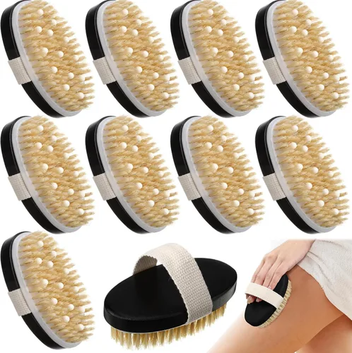 Gejoy Cepillo corporal de cepillado en seco, 10 unidades, con nódulo de masaje, limpiador corporal de piel seca para ducha, baño, mejora de la