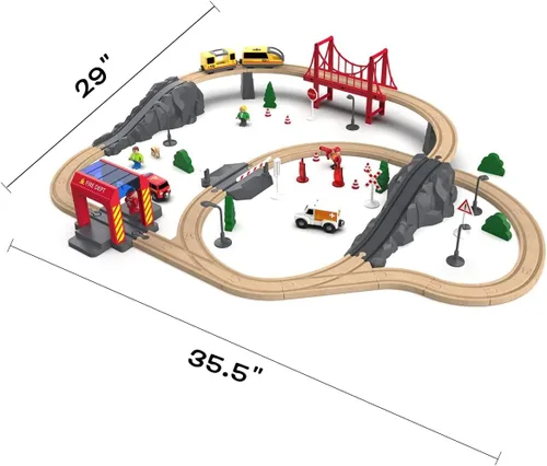 Miniatura 8 de Giant bean Juego de Tren Eléctrico de Vía de Madera de Estación de Bomberos de 72 Piezas, Kits de Juguete Ferroviario Empaquetados como Regalo