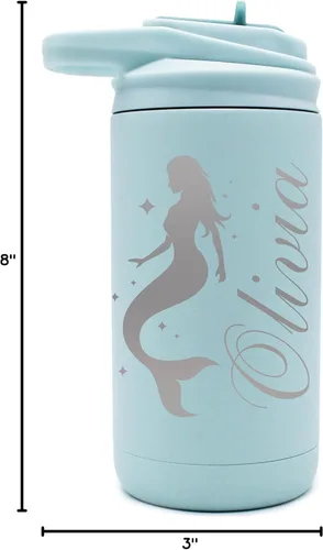 Miniatura 7 de My Personal Memories Botella de agua personalizada de 12 onzas para niños con pajilla, vaso aislado de doble pared para niños, niñas, escuela, Azul