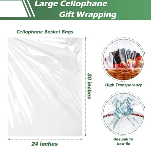 Miniatura 3 de Paquete de 50 bolsas grandes de celofán de 24 x 30 pulgadas, bolsas de celofán transparente de regalo, extra grandes de 2.3 mil de grosor para cesta