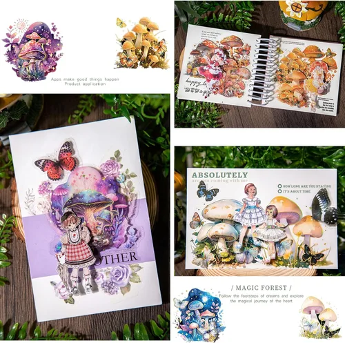 Miniatura 6 de 60 calcomanías holográficas de hongos para álbumes de recortes, calcomanías estéticas transparentes de Fairycore con brillo de fantasía, calcomanías