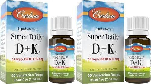 Miniatura 8 de Carlson - Super Daily D3 + K2, 50 mcg D3 + 45 mcg MK-7, salud del corazón y los huesos, 90 gotas líquidas, 0.08 onzas líquidas