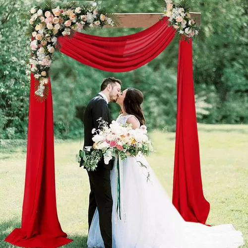 Miniatura 10 de AMZLOKAE Cortinas de arco de boda burdeos 2 paneles de tela de gasa de 18 pies 6 yardas de decoración elegante de gasa Perfecto para ceremonia
