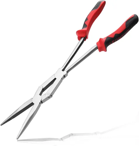 Alicates de punta de aguja extra largos de 13 pulgadas, alicates rectos de doble material de largo alcance con mandíbula dentada, alicates de punta