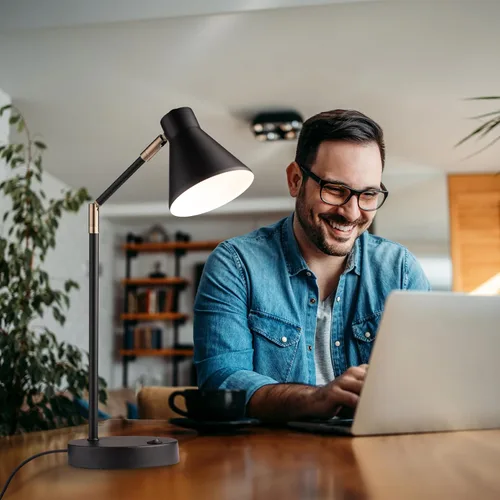 Miniatura 6 de O'Bright Astrum - Lámpara de escritorio LED con puertos de carga USB duales, 100% metálica, brazos giratorios de 270 grados, luz blanca suave Negro
