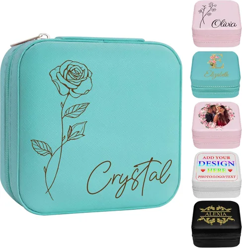 Miniatura 12 de Joyero personalizado con nombre, joyero de viaje portátil personalizado, organizador de joyas de cuero, cajas de dama de honor, boda, regalo