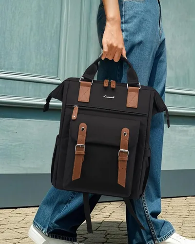 Miniatura 5 de LOVEVOOK Mochila para computadora portátil para mujer, mochila para profesores, enfermeras, trabajo, viajes, mochila para computadora, Negro, marrón