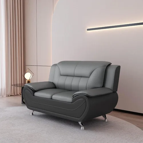 Miniatura 4 de Container Furniture Direct Sofá y sofá biplaza de piel sintética de estilo moderno con reposabrazos extra cómodos, ideal para sala de estar