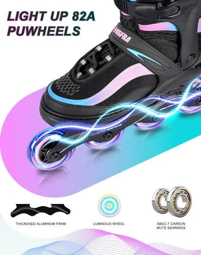 Miniatura 5 de Patines en línea ajustables para niños y adultos – Patines con gradiente de color y ruedas completamente iluminadas para niñas, niños