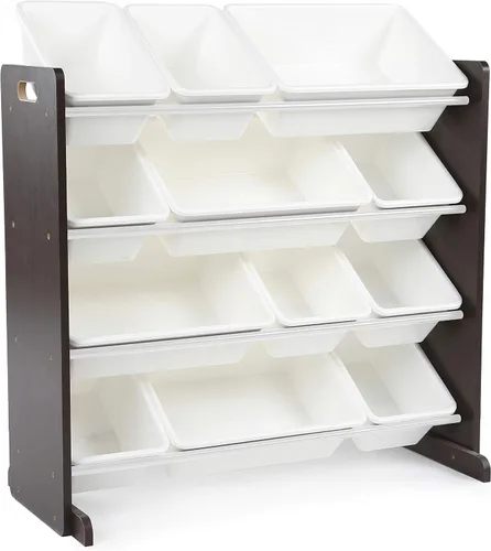 Miniatura 6 de Humble Crew Juego de muebles para niños con mesa, 4 sillas y organizador de juguetes (Espresso/Blanco)