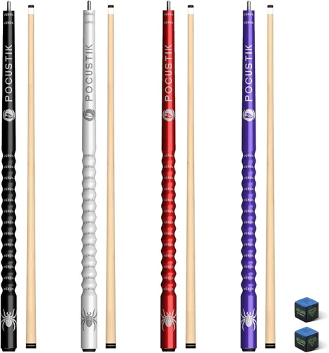Juego de 4 tacos de billar de arce canadiense de 58 pulgadas con agarre ergonómico y punta de 0.512 in, palo de piscina profesional en 4 colores y 4