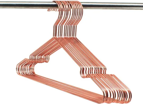 Paquete de 30 perchas de 13 pulgadas para niños, color oro cobre rosa, con alambre de metal brillante, para almacenamiento y exhibición de camisas,