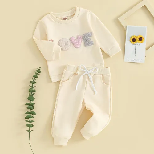 Miniatura 28 de Conjunto de 2 piezas de ropa de otoño para bebé y niña, sudadera de manga larga con cuello redondo y pantalones deportivos, conjunto de traje