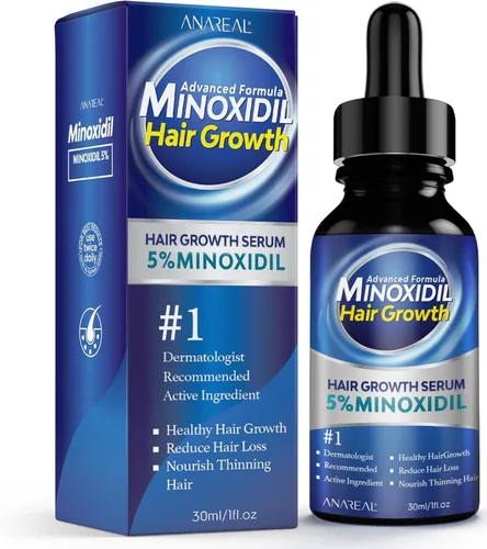 ANAREAL Minoxidil para hombres y mujeres, 5% de mininoxidil para hombres para crecimiento de barba enriquecido con biotina, minoxidil para el