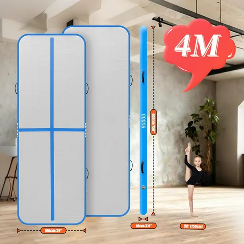 Miniatura 2 de SUDOO Gymnastics Air Mat 10ft/13ft/16ft Inflatable Air Tumble Track Mat 4" Thick Tumbling Mat With Pump or No Pump for Training Tumble Yoga Azul