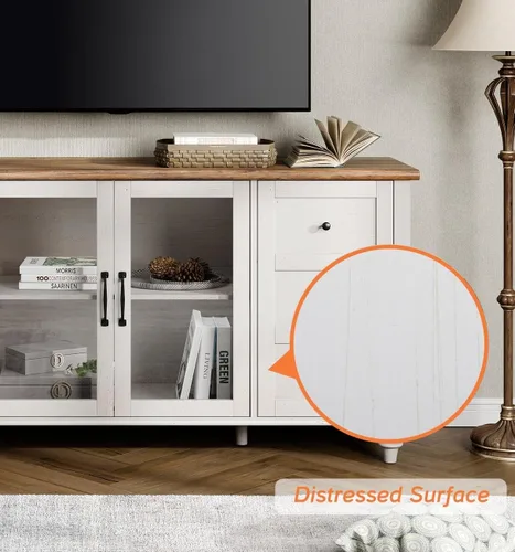 Miniatura 6 de WAMPAT Aparadores Buffet con Puerta de Vidrio, Gabinetes de Almacenamiento de Cocina, Mesas de Bar de Café de Madera, Mesa de Gabinete de Blanco