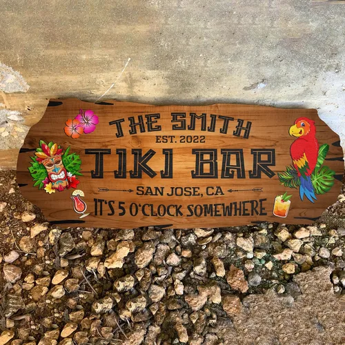 Miniatura 9 de Artsy Woodsy Letrero de madera personalizado con estampado de barra Tiki (no tallado ni neón), decoración de verano, cartel de piscina, patio