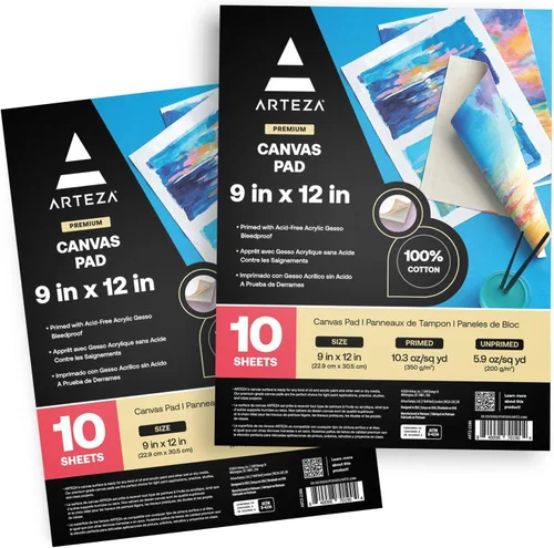 Miniatura 8 de ARTEZA Bloc de lona de 9 x 12 pulgadas, paquete de 1 – 10 hojas de papel de lienzo preimprimado para pintura acrílica, óleo y mixta
